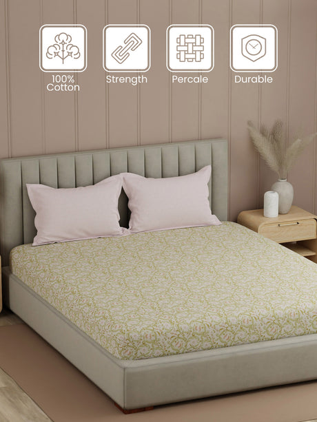 100% Cotton 200 TC, Printed Double Bedsheet Set, Valatia