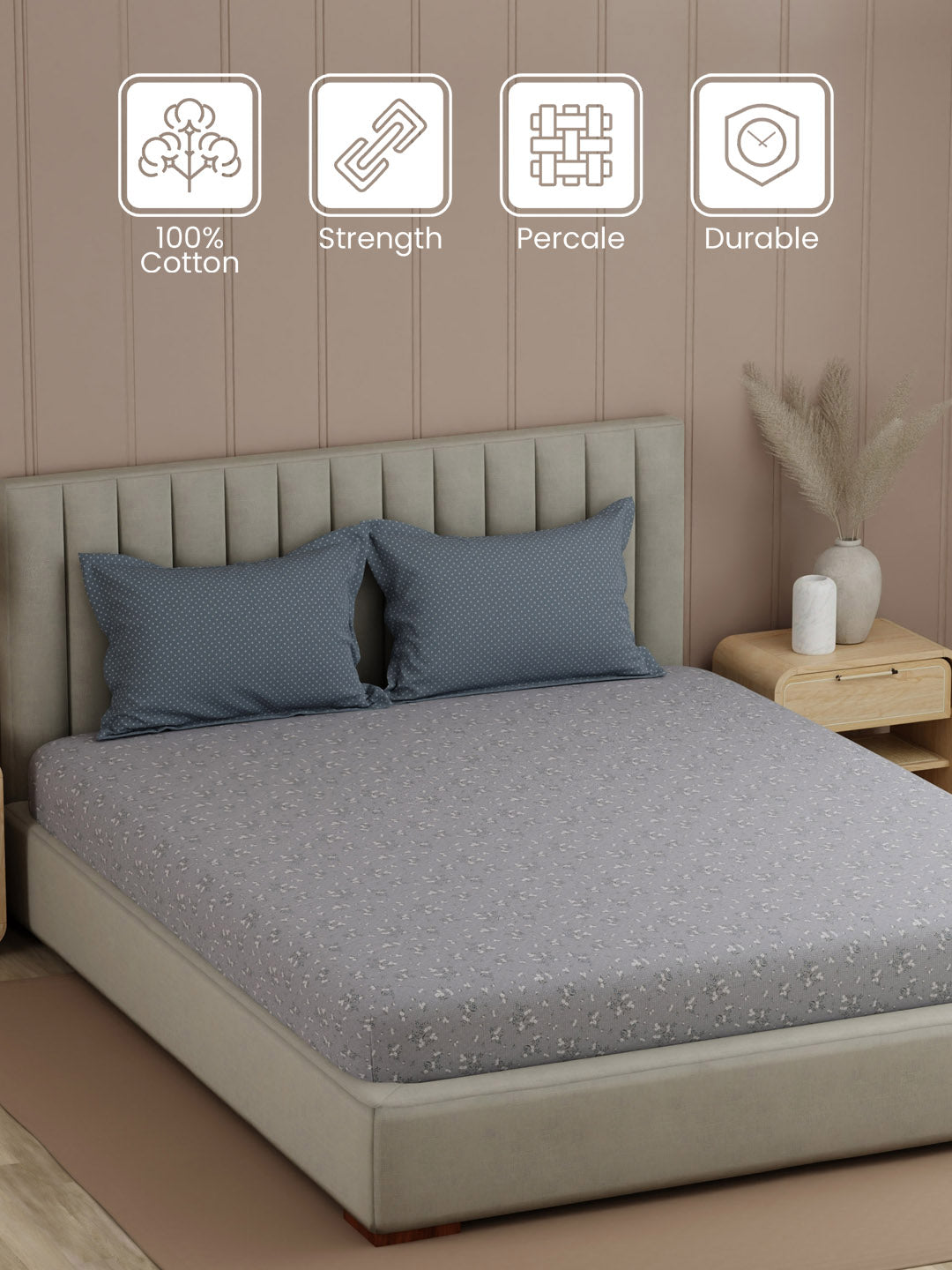 100% Cotton 200 TC, Printed Double Bedsheet Set, Valatia