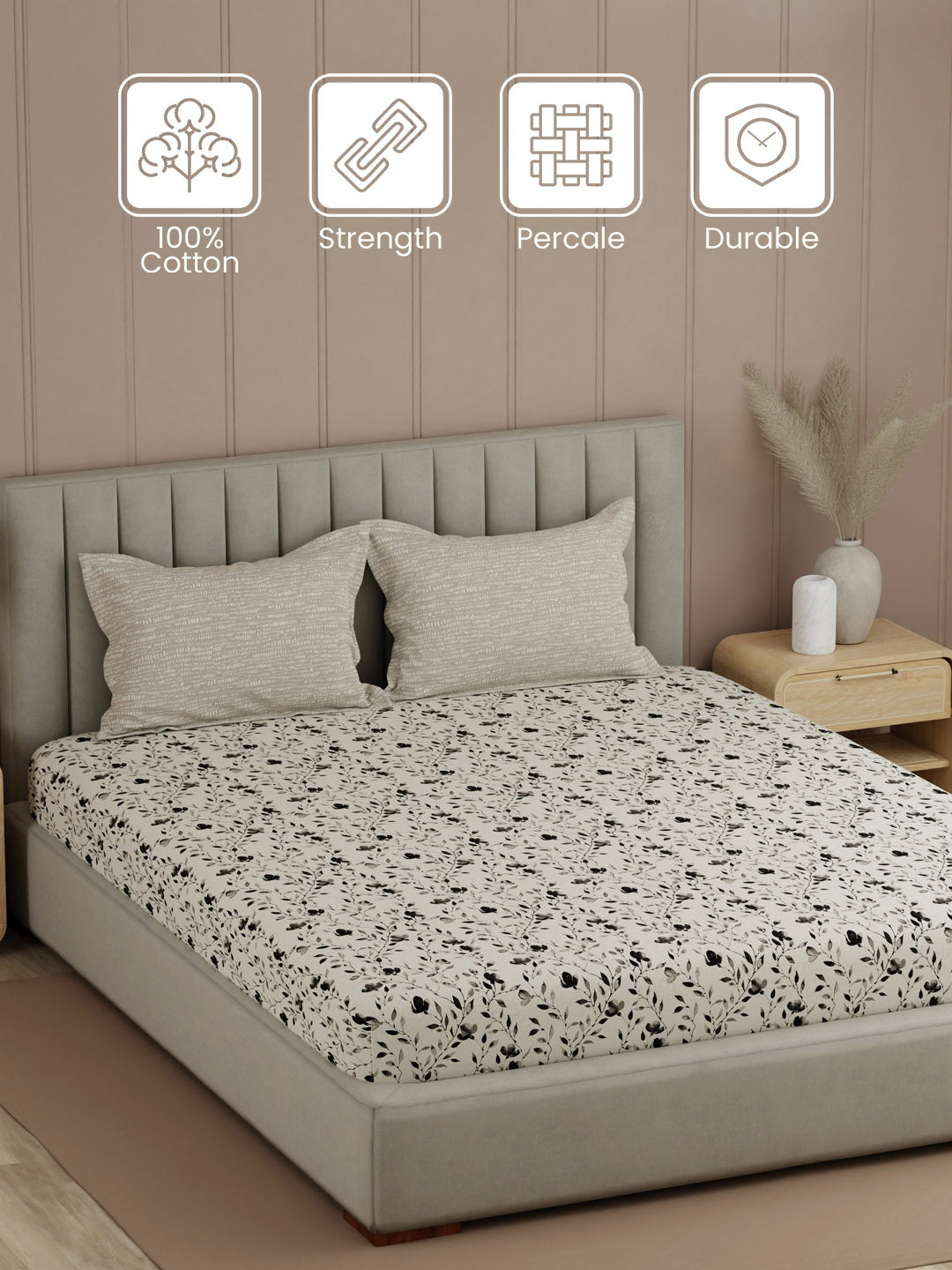 100% Cotton 200 TC, Printed Double Bedsheet Set, Valatia