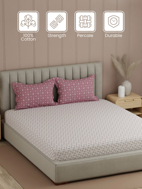 100% Cotton 200 TC, Printed Double Bedsheet Set, Valatia