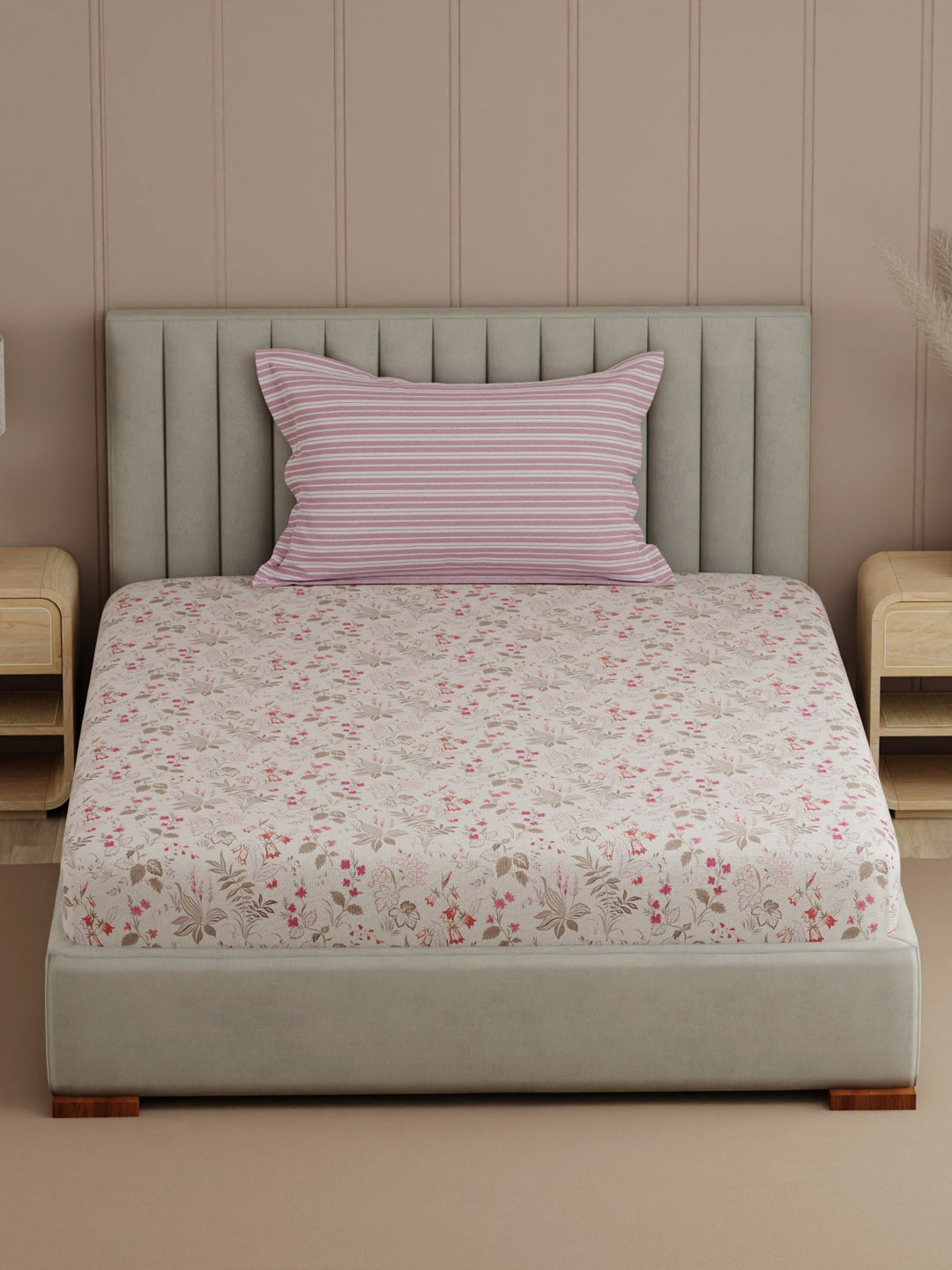 100% Cotton, 200 TC Printed Single Bedsheet Set, Valatia