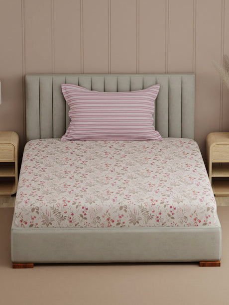 100% Cotton, 200 TC Printed Single Bedsheet Set, Valatia
