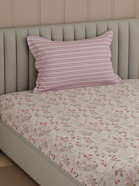 100% Cotton, 200 TC Printed Single Bedsheet Set, Valatia