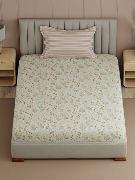 Valatia 100% Cotton 200 TC Single Bedsheet with 1 Pillow Cover | Printed Bedsheet Set