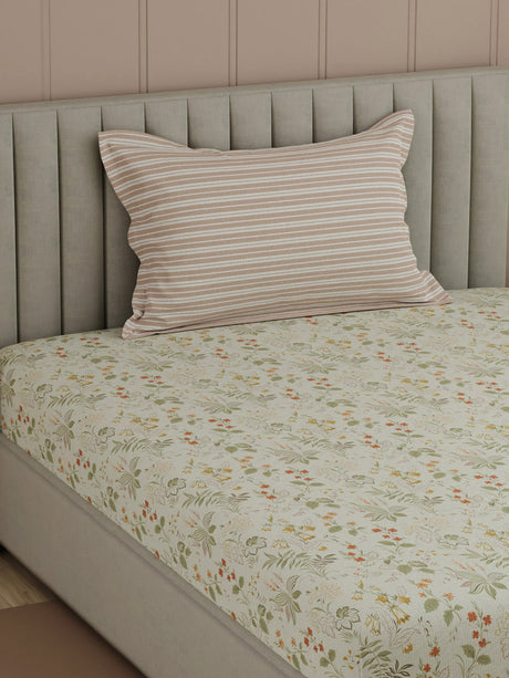 100% Cotton, 200 TC Printed Single Bedsheet Set, Valatia