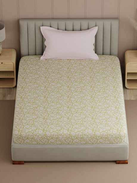 Valatia 100% Cotton 200 TC Single Bedsheet with 1 Pillow Cover | Printed Bedsheet Set