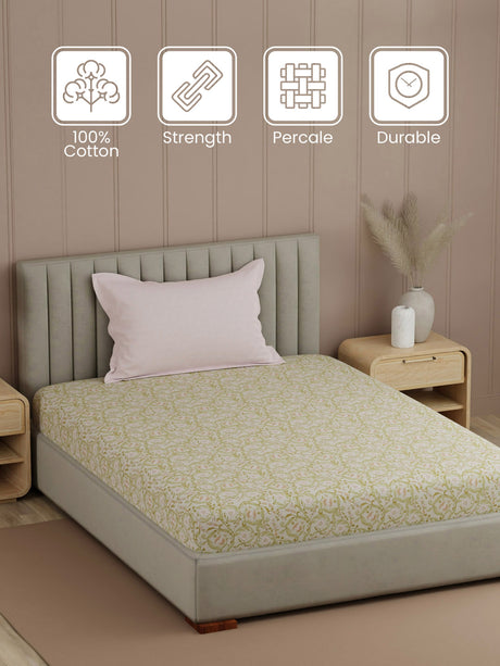 Valatia 100% Cotton 200 TC Single Bedsheet with 1 Pillow Cover | Printed Bedsheet Set