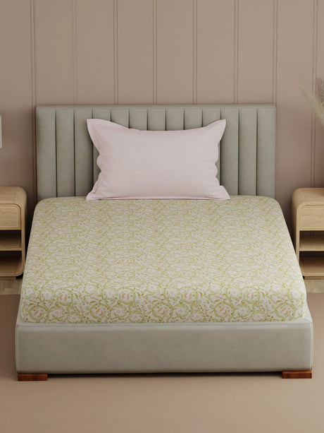Valatia 100% Cotton 200 TC Single Bedsheet with 1 Pillow Cover | Printed Bedsheet Set