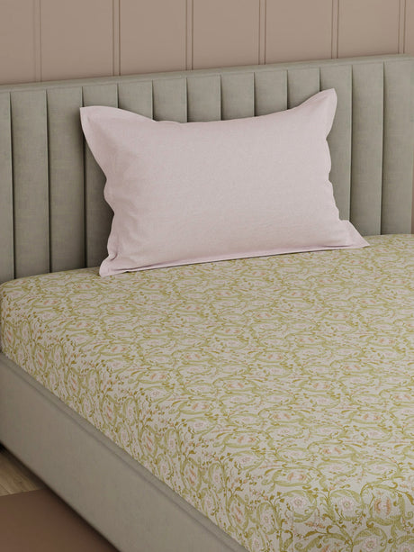 100% Cotton, 200 TC Printed Single Bedsheet Set, Valatia
