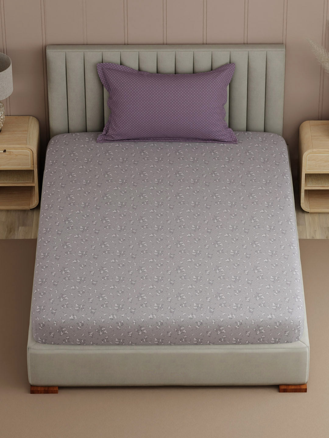 100% Cotton, 200 TC Printed Single Bedsheet Set, Valatia