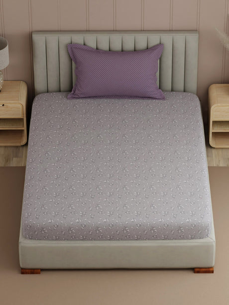 Valatia 100% Cotton 200 TC Single Bedsheet with 1 Pillow Cover | Printed Bedsheet Set