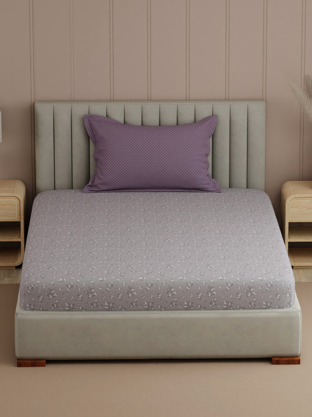 100% Cotton, 200 TC Printed Single Bedsheet Set, Valatia