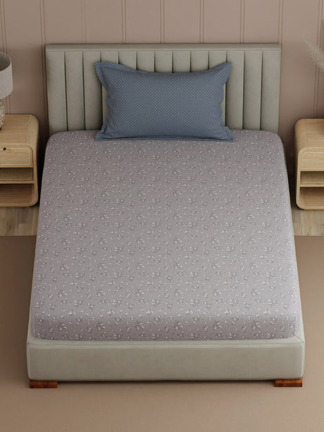 Valatia 100% Cotton 200 TC Single Bedsheet with 1 Pillow Cover | Printed Bedsheet Set