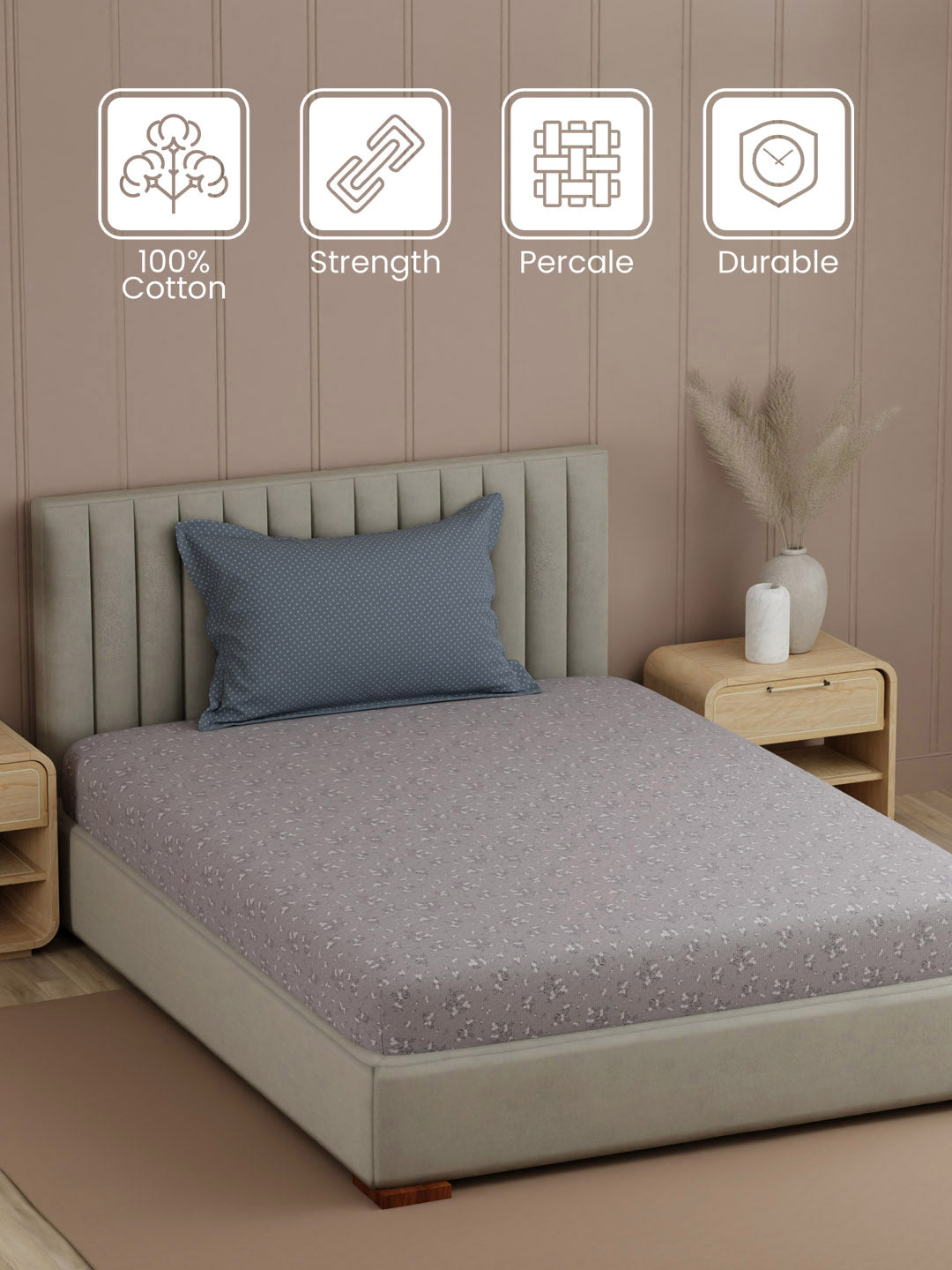 100% Cotton, 200 TC Printed Single Bedsheet Set, Valatia