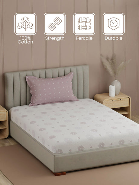 Valatia 100% Cotton 200 TC Single Bedsheet with 1 Pillow Cover | Printed Bedsheet Set