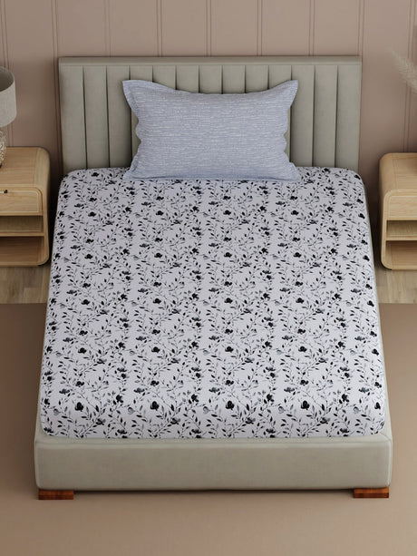 Valatia 100% Cotton 200 TC Single Bedsheet with 1 Pillow Cover | Printed Bedsheet Set