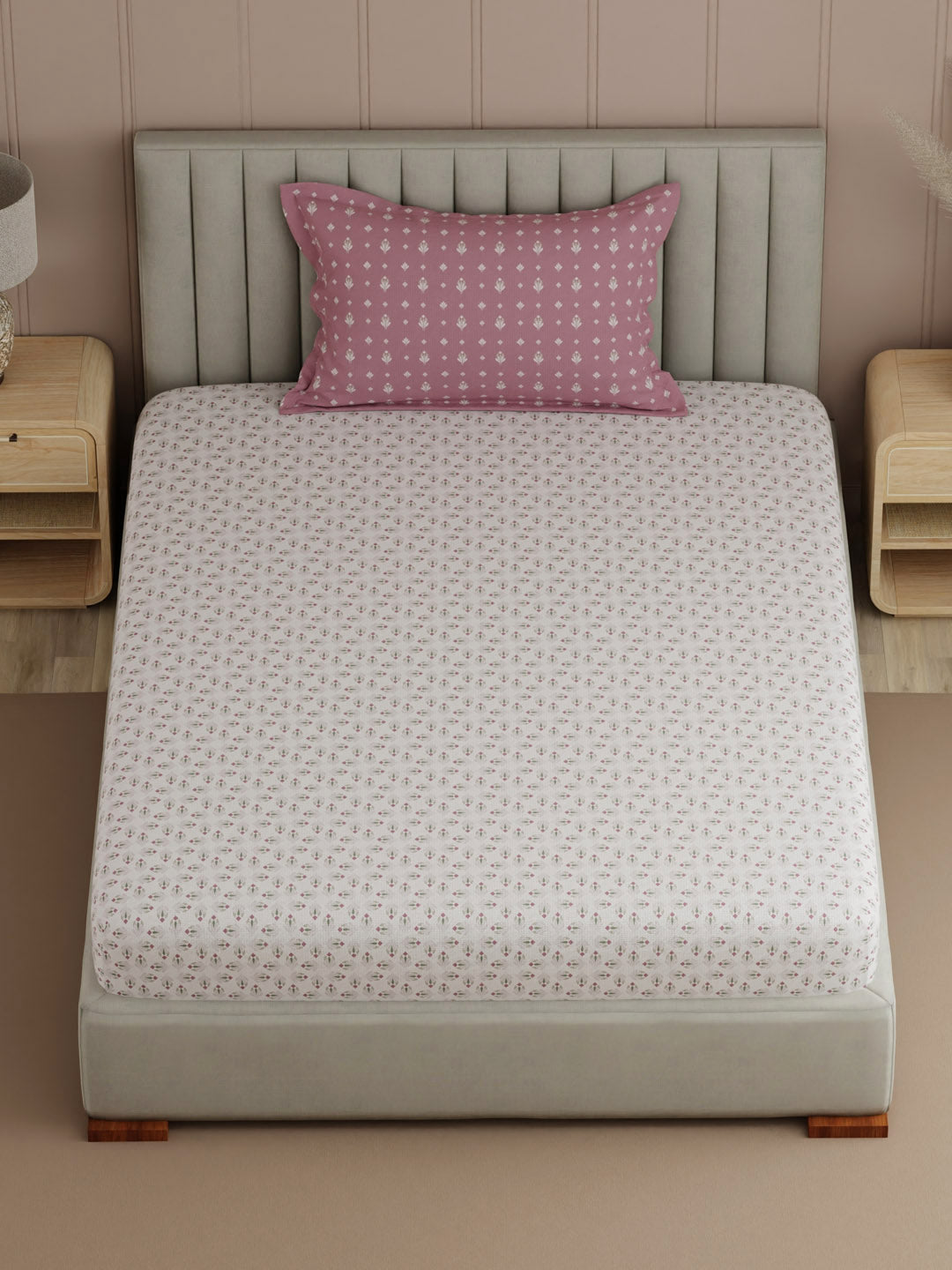 100% Cotton, 200 TC Printed Single Bedsheet Set, Valatia