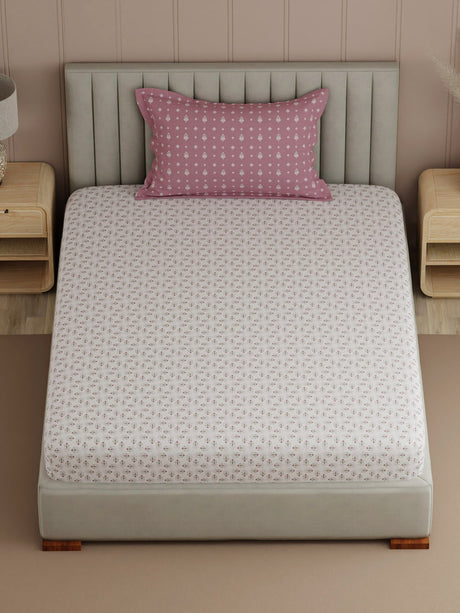 Valatia 100% Cotton 200 TC Single Bedsheet with 1 Pillow Cover | Printed Bedsheet Set