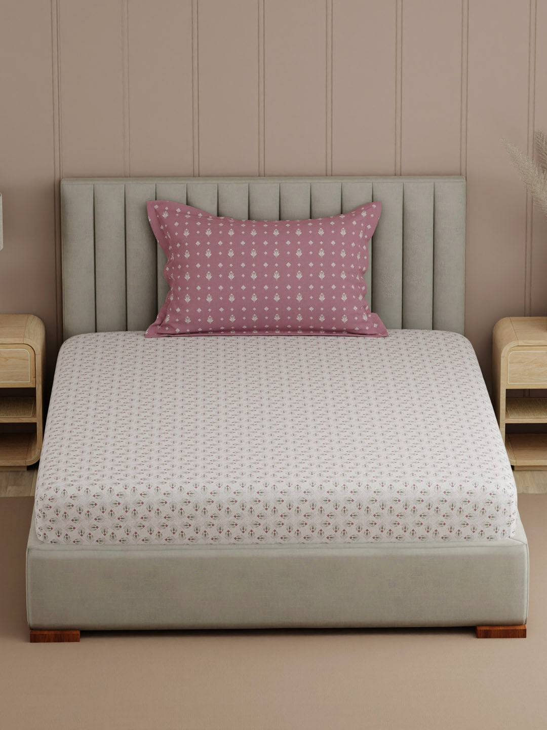 100% Cotton, 200 TC Printed Single Bedsheet Set, Valatia