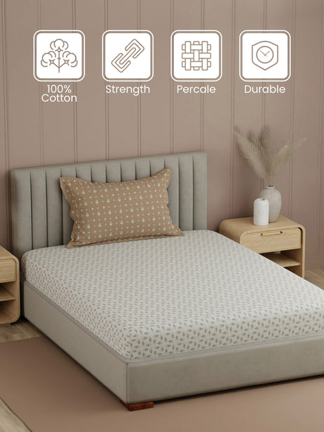 Valatia 100% Cotton 200 TC Single Bedsheet with 1 Pillow Cover | Printed Bedsheet Set