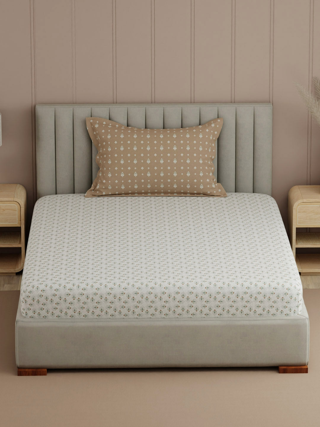 100% Cotton, 200 TC Printed Single Bedsheet Set, Valatia