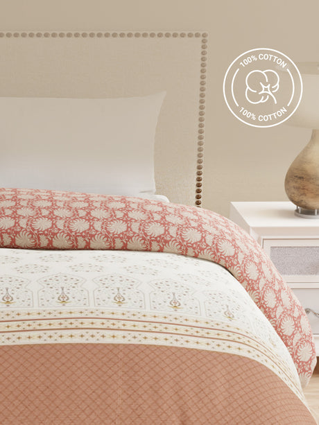 Double Size Reversible Comforter, 100% Cotton Brown Floral, (2.74 m L x 2.29 m W), For Mild Winter, All Season Valatia Collection
