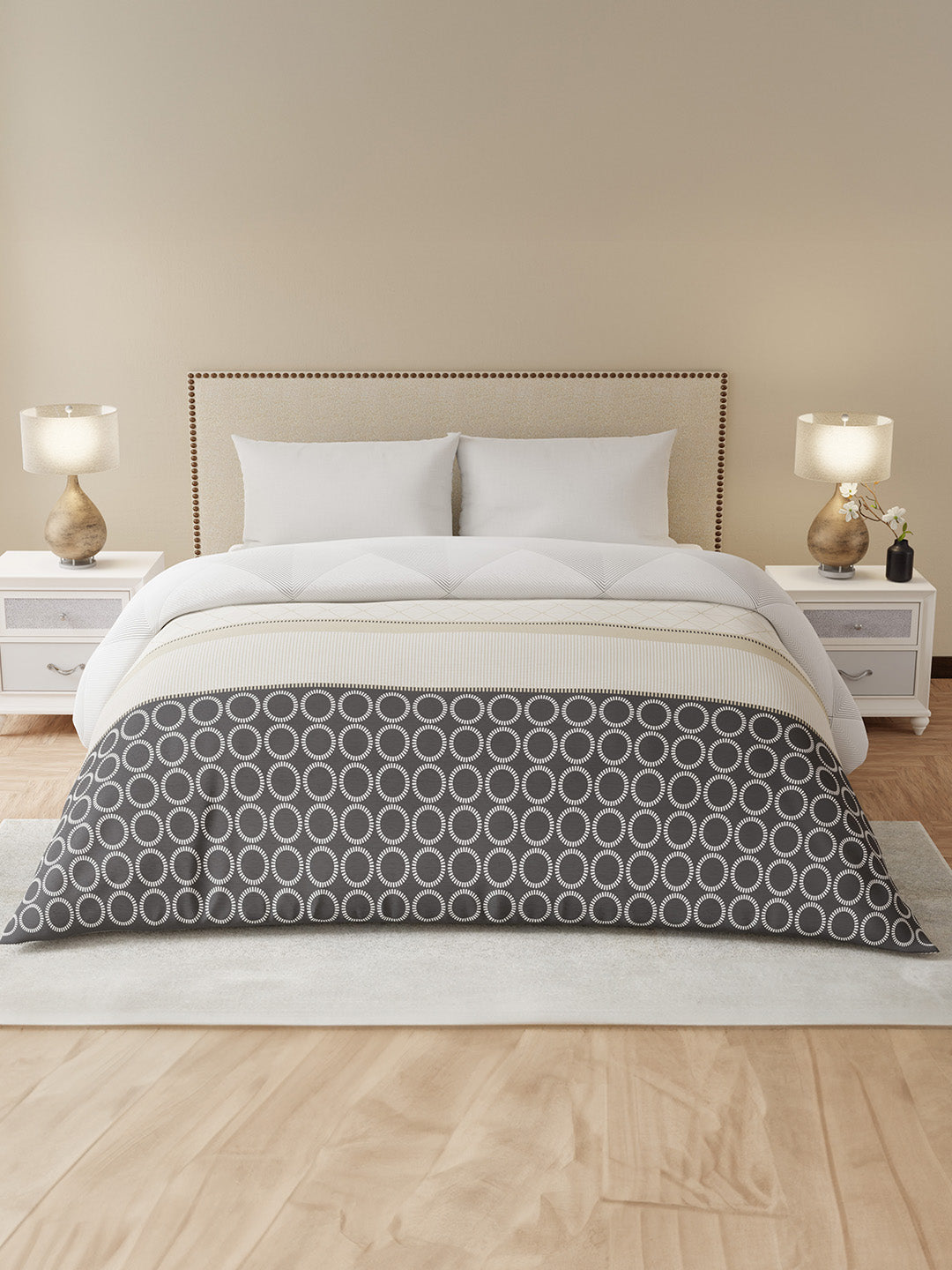 Double Size Reversible Comforter, 100% Cotton Grey Geometric, (2.74 m L x 2.29 m W),  For Mild Winter, All Season Valatia Collection