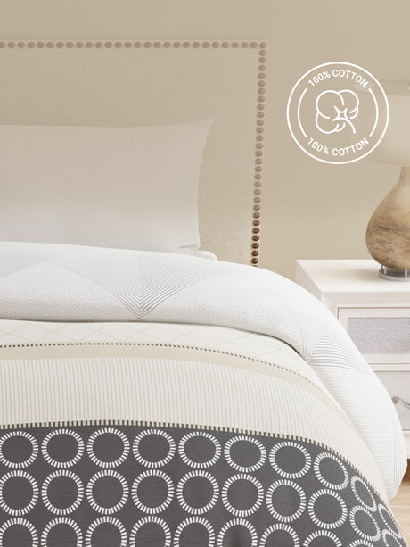 Double Size Reversible Comforter, 100% Cotton Grey Geometric, (2.74 m L x 2.29 m W),  For Mild Winter, All Season Valatia Collection