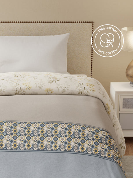 Single Size Reversible Comforter, 100% Cotton Multicolor Floral, (2.24 m L x 1.52 m W),  For Mild Winter, All Season Valatia Collection