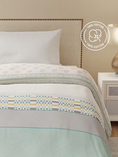 Single Size Reversible Comforter, 100% Cotton Multicolor Printed, (2.24 m L x 1.52 m W),  For Mild Winter, All Season Valatia Collection