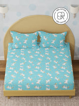 King Fitted Sheet Set for Kids, 100% Cotton 200 TC, Blue Unicorn Printed, Rock N Room