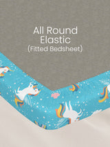 King Fitted Sheet Set for Kids, 100% Cotton 200 TC, Blue Unicorn Printed, Rock N Room