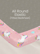 King Fitted Sheet Set for Kids, 100% Cotton 200 TC, Pink Unicorn Printed, Rock N Room
