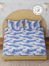 King Fitted Sheet Set for Kids, 100% Cotton 200 TC, Blue Airplane Printed, Rock N Room