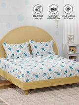 King Fitted Sheet Set for Kids, 100% Cotton 200 TC, Blue Dolphin Printed, Rock N Room