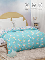 100% Cotton Blue Reversible Double Comforter For Kids, 200 TC Unicorn Print , Rock N Room Collection