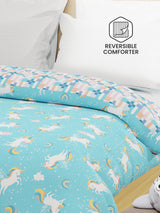 100% Cotton Blue Reversible Double Comforter For Kids, 200 TC Unicorn Print , Rock N Room Collection