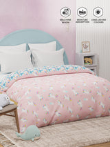 100% Cotton Pink Reversible Double Comforter For Kids, 200 TC Unicorn Print, Rock N Room Collection
