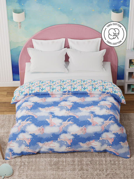 100% Cotton Blue Reversible Double Comforter For Kids, 200 TC Airplane Print, Rock N Room Collection