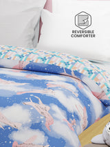 100% Cotton Blue Reversible Double Comforter For Kids, 200 TC Airplane Print, Rock N Room Collection