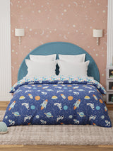 100% Cotton Dark Blue Reversible Double Comforter For Kids, 200 TC Space & Rocket Print, Rock N Room Collection