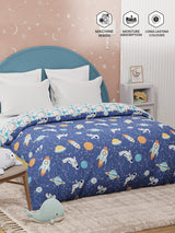 100% Cotton Dark Blue Reversible Double Comforter For Kids, 200 TC Space & Rocket Print, Rock N Room Collection