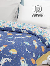 100% Cotton Dark Blue Reversible Double Comforter For Kids, 200 TC Space & Rocket Print, Rock N Room Collection
