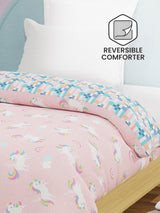 100% Cotton Pink Reversible Single Comforter For Kids, 200 TC Unicorn Print, Rock N Room Collection
