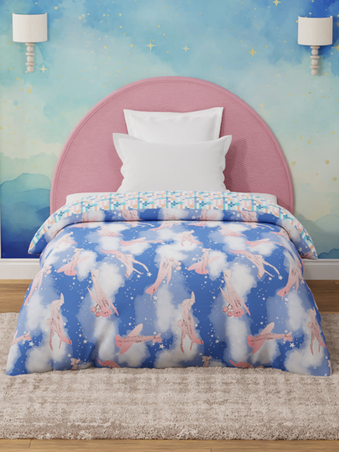 100% Cotton Blue Reversible Single Comforter For Kids, 200 TC Airplane Print, Rock N Room Collection