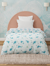100% Cotton Blue & White Reversible Single Comforter For Kids, 200 TC Dolphin Print, Rock N Room Collection