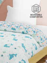 100% Cotton Blue & White Reversible Single Comforter For Kids, 200 TC Dolphin Print, Rock N Room Collection