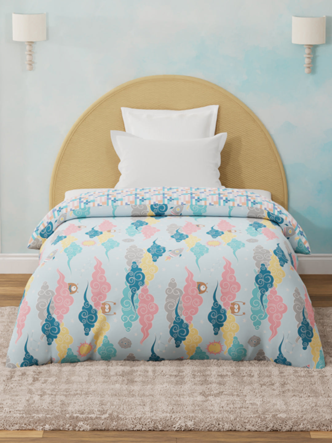 100% Cotton Blue Reversible Single Comforter For Kids, 200 TC Space & Rocket Print, Rock N Room Collection