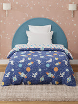 100% Cotton Dark Blue Reversible Single Comforter For Kids, 200 TC Space & Rocket Print, Rock N Room Collection