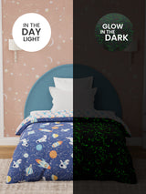 100% Cotton Dark Blue Reversible Single Comforter For Kids, 200 TC Space & Rocket Print, Rock N Room Collection